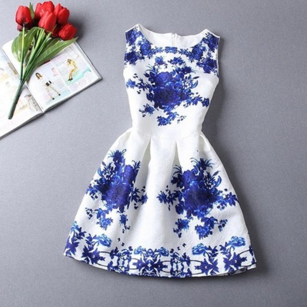Blue And White Porcelain Print Dress on Luulla